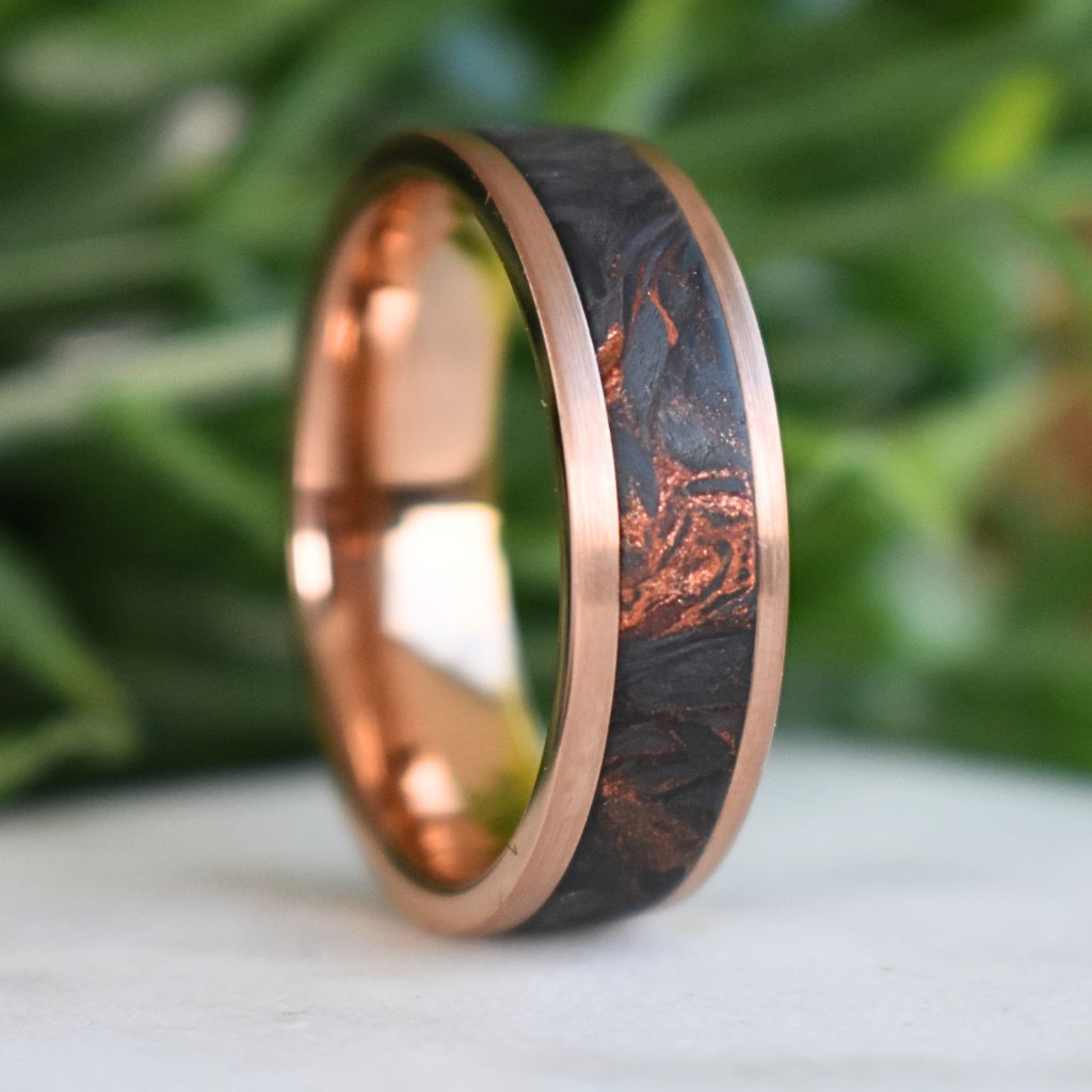 Forged Carbon Fiber & Rose Gold 8mm Tungsten Ring - Tungsten Titans