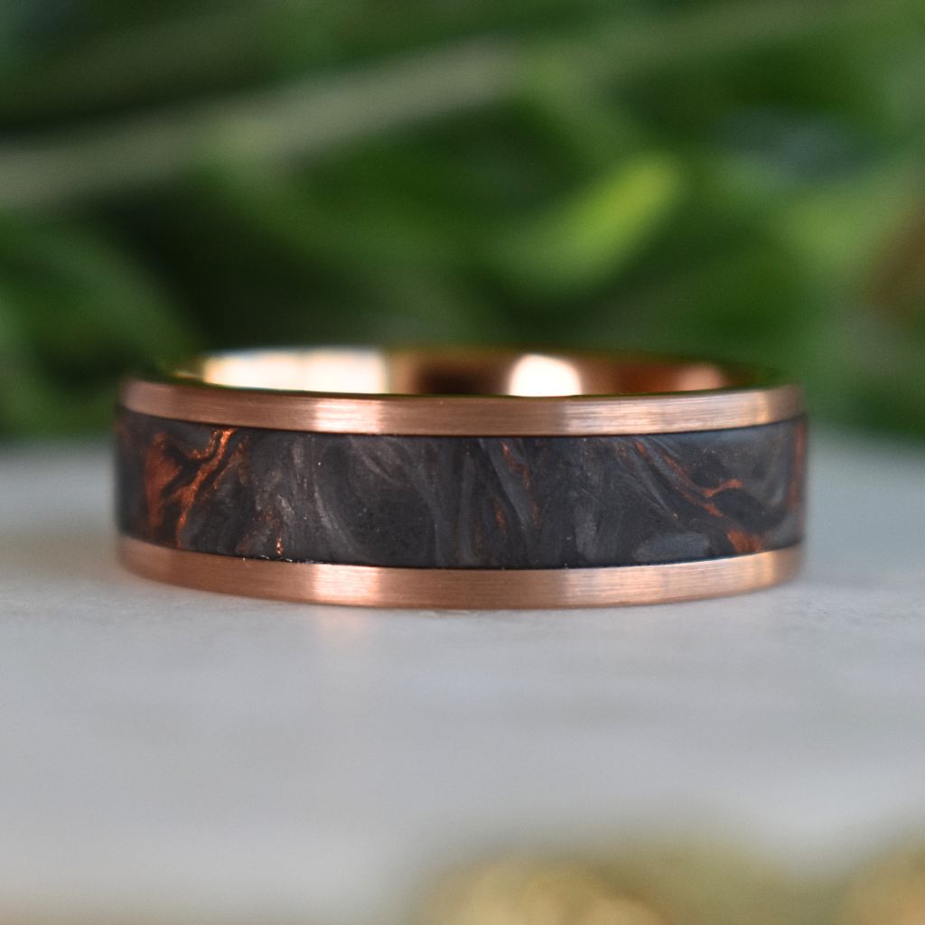Forged Carbon Fiber & Rose Gold 8mm Tungsten Ring - Tungsten Titans