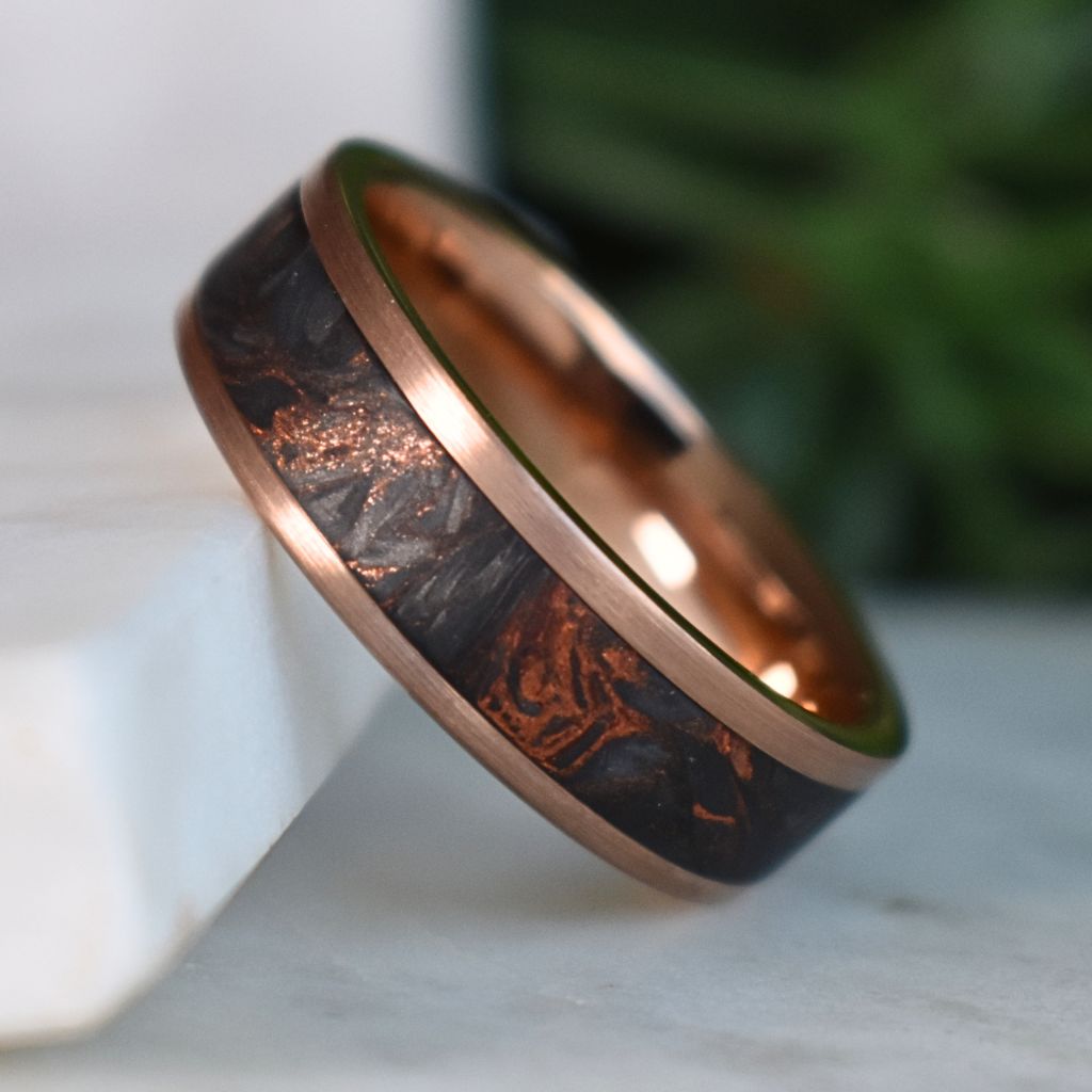 Forged Carbon Fiber & Rose Gold 8mm Tungsten Ring - Tungsten Titans