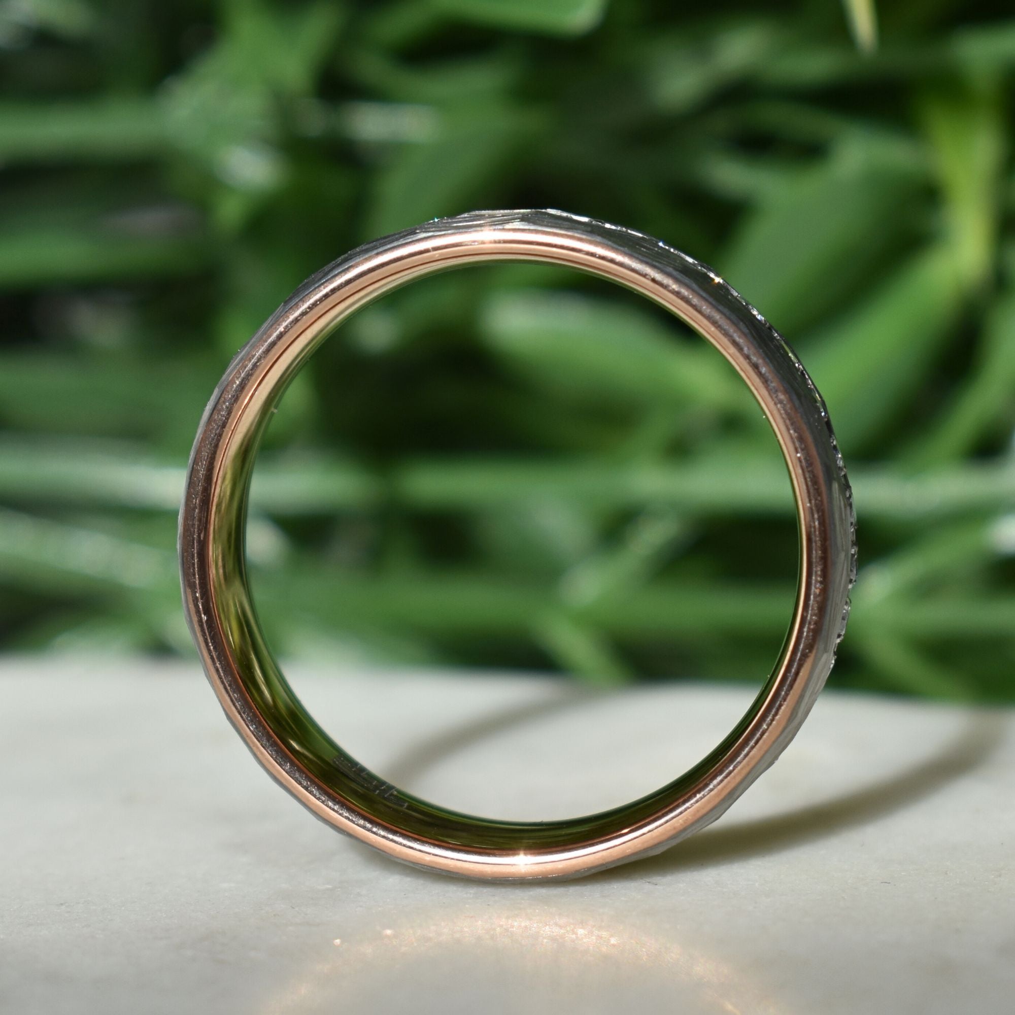 Hammered Tungsten Ring with Brilliant Simulated Diamond Inlay - Tungsten Titans