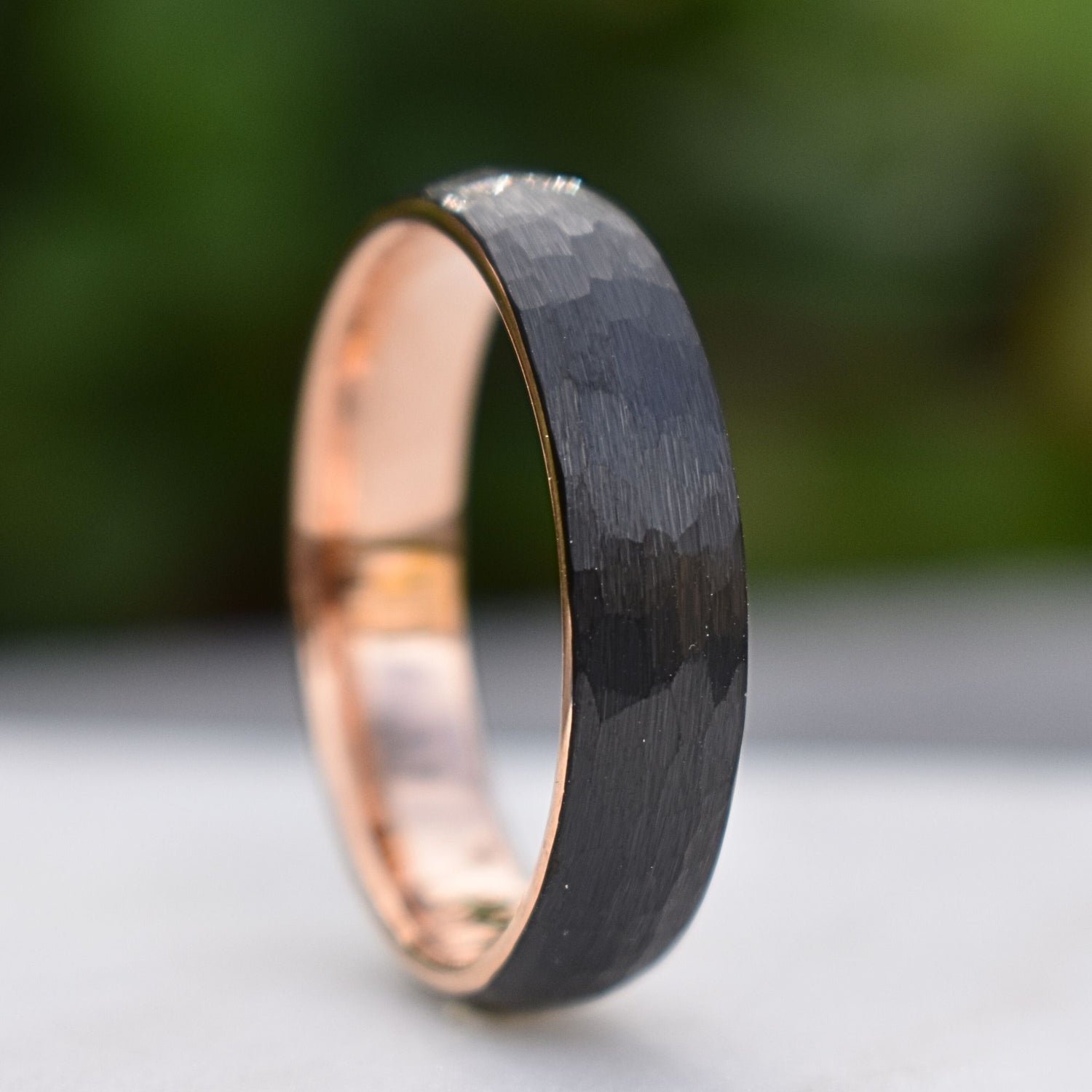Unique Wedding Rings for Men, Dark Tungsten Wood Rings with Hammered Texture 12