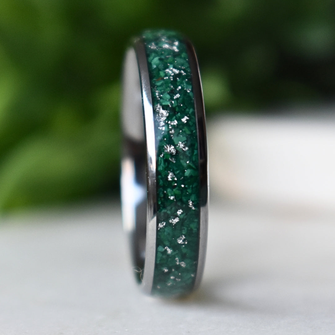 Tungsten 6mm Ring with Malachite & Gold Leaf Inlay