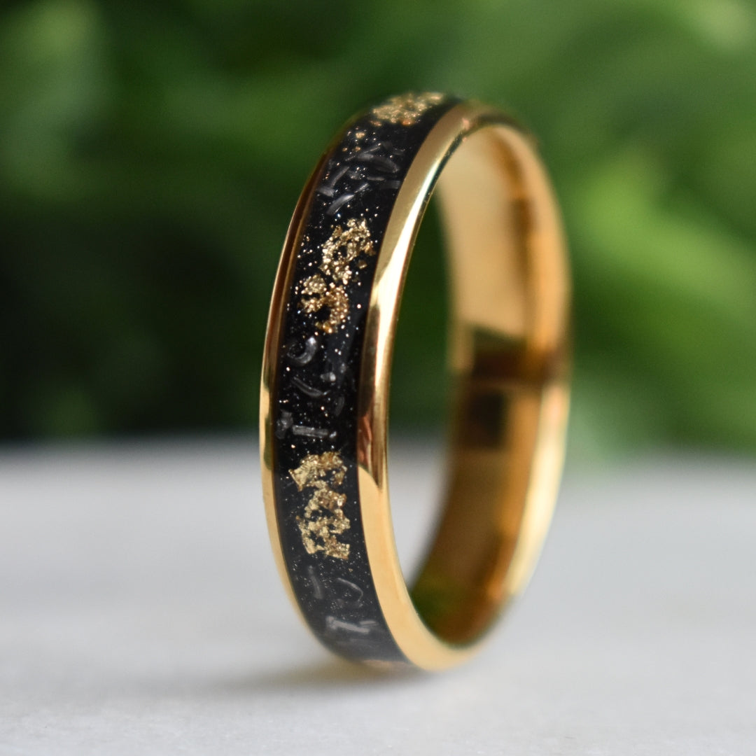 Tungsten 6mm Gold Ring with Meteorite & Gold Leaf Inlay