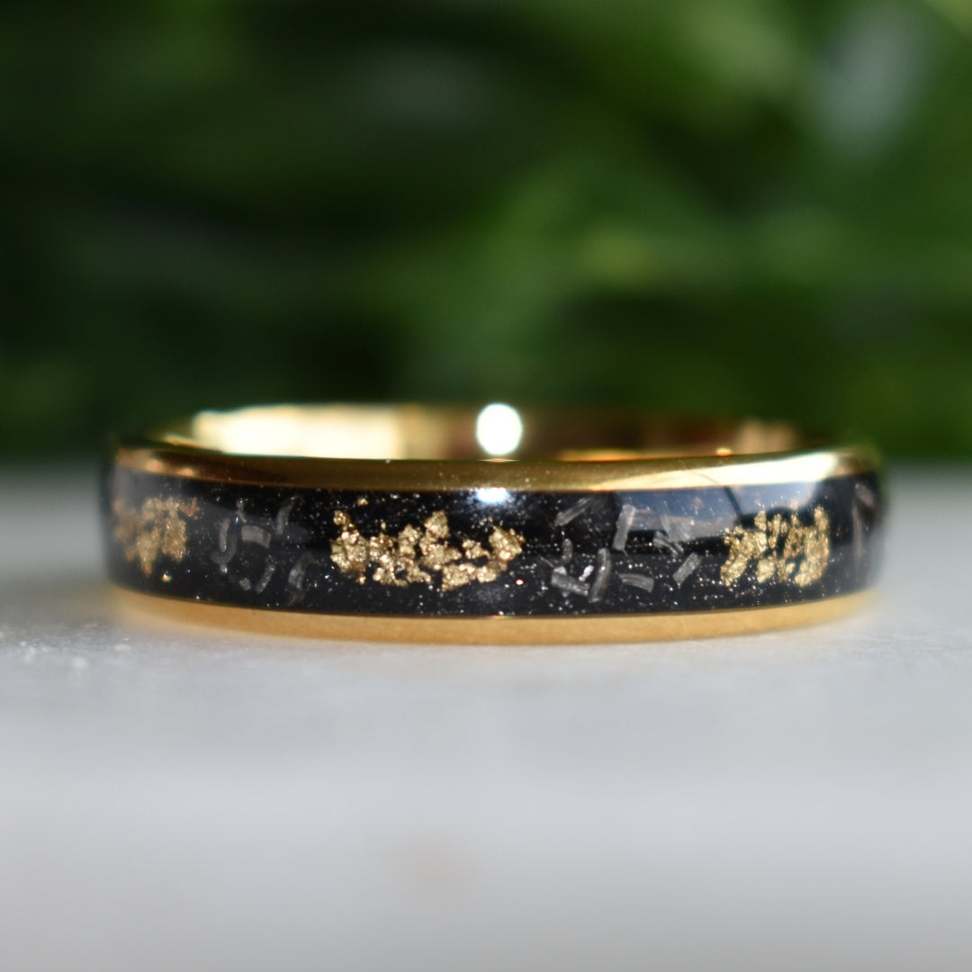 Tungsten 6mm Gold Ring with Meteorite & Gold Leaf Inlay