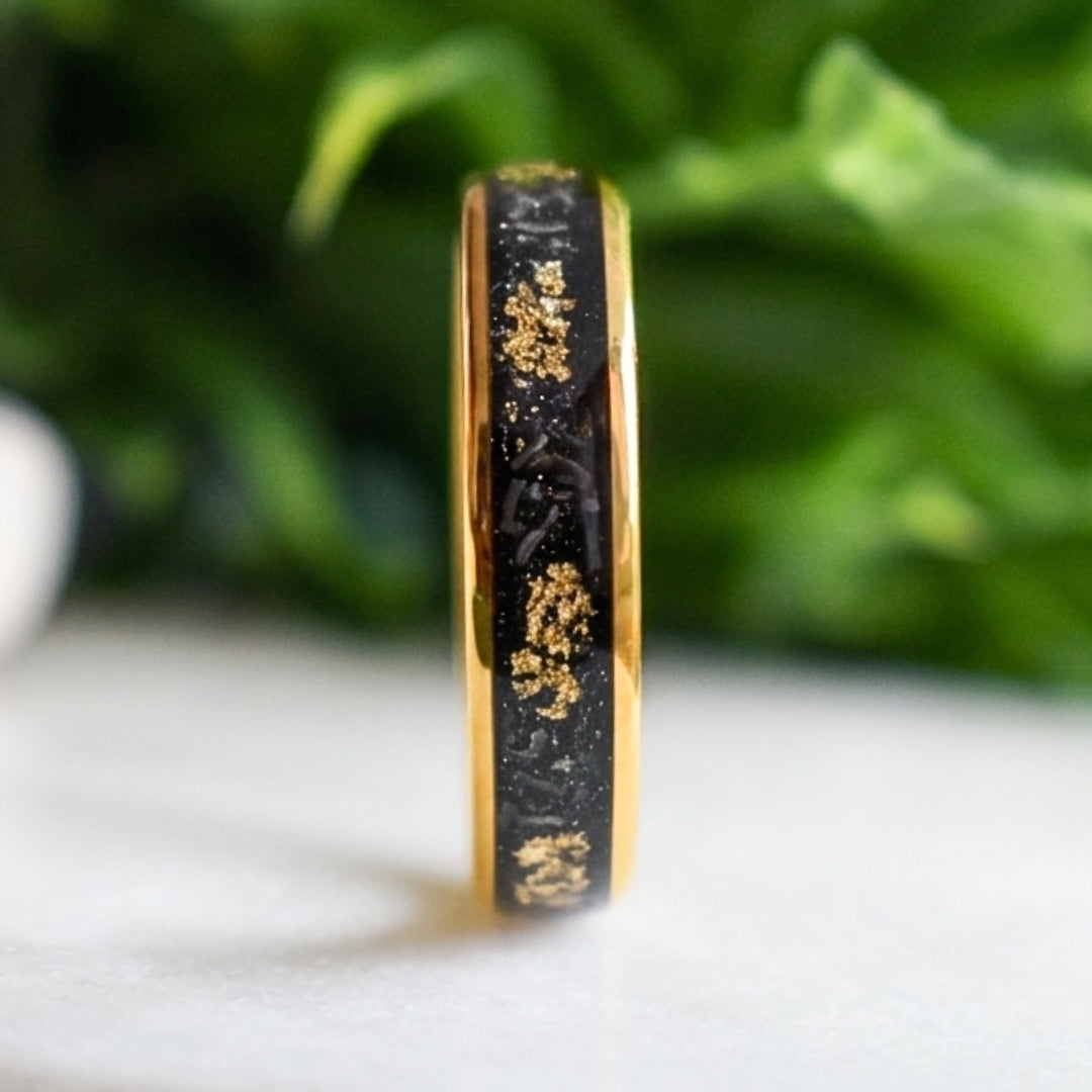 Tungsten 6mm Gold Ring with Meteorite & Gold Leaf Inlay