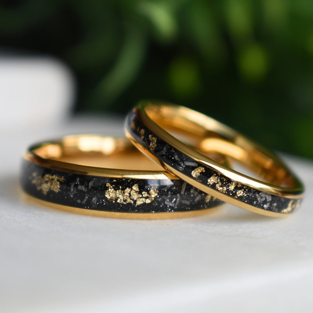 Tungsten 6mm Gold Ring with Meteorite & Gold Leaf Inlay