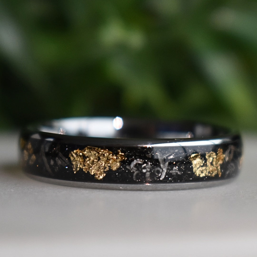 Tungsten 6mm Ring with Meteorite & Gold Leaf Inlay