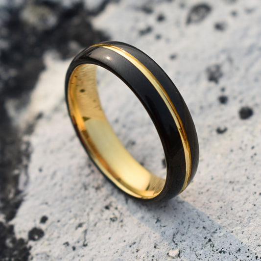 Tungsten 6mm Ring Black with Gold Center Stripe - Tungsten Titans