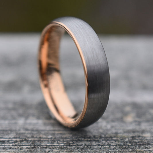 Tungsten 6mm Ring Brushed Silver with Rose Gold Comfort fit band - Tungsten Titans