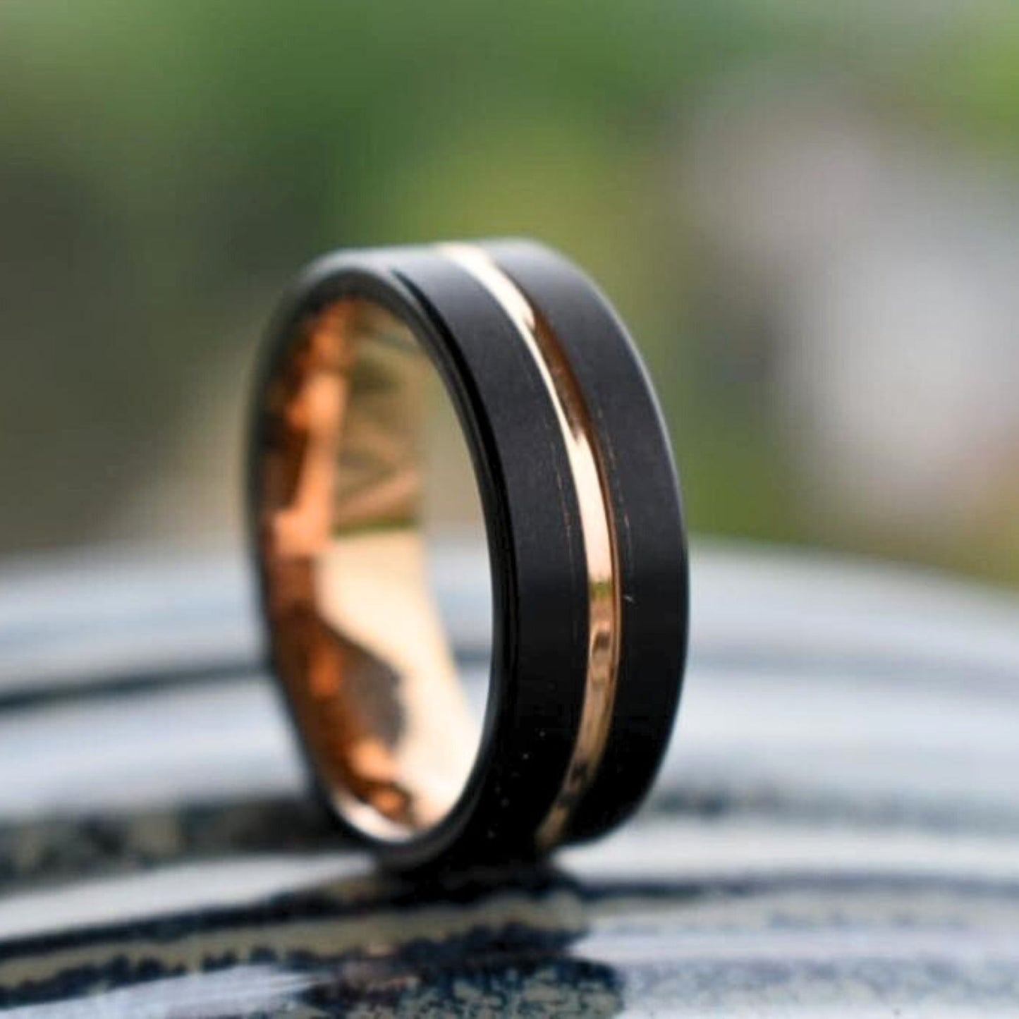 Black 8mm Tungsten Ring with Rose Gold Center - Tungsten Titans