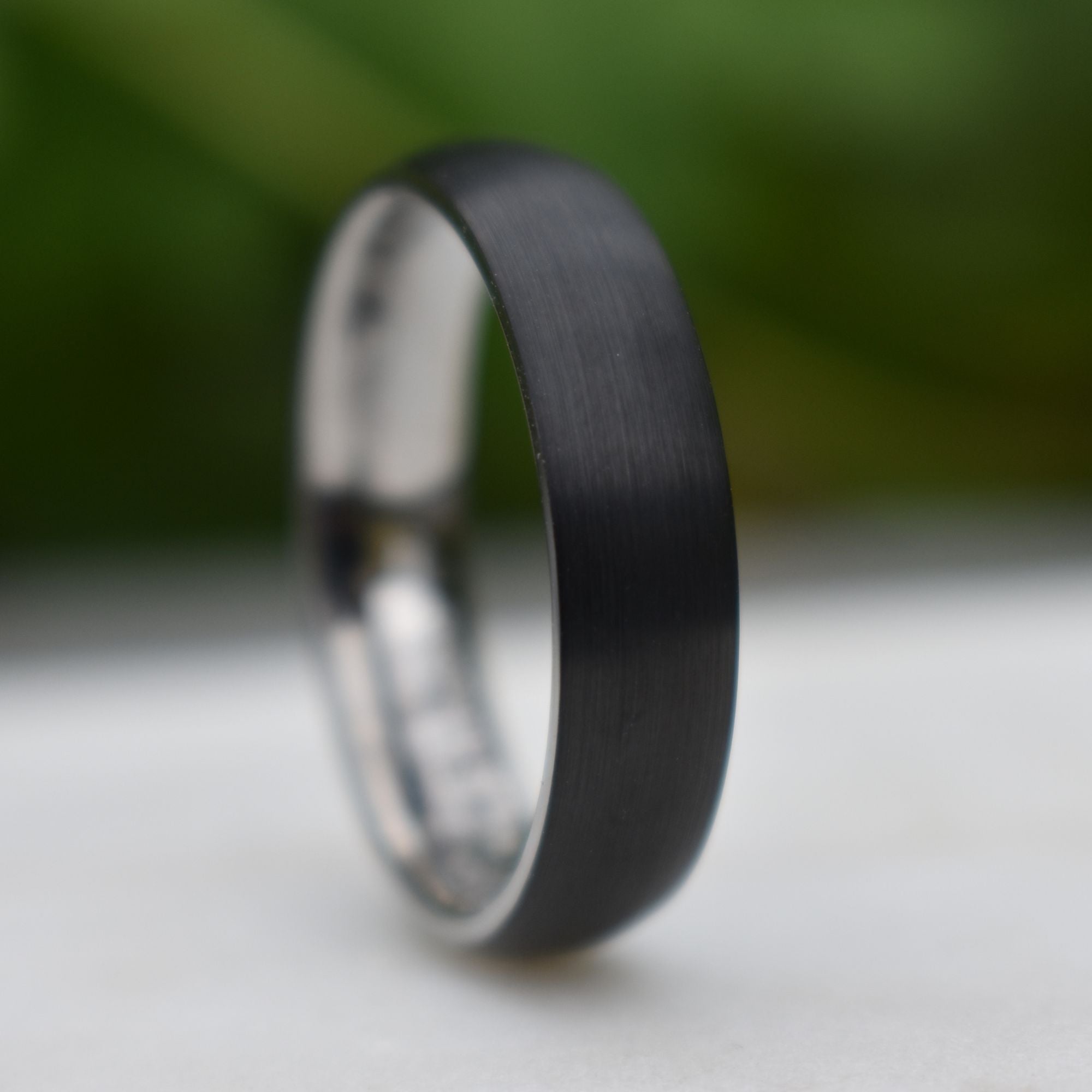 Black Brushed Tungsten 6mm Ring with Silver band - Tungsten Titans