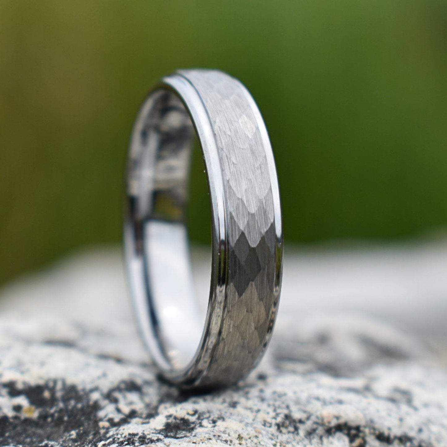 Tungsten 7mm Ring Hammered Silver with Comfort fit band - Tungsten Titans