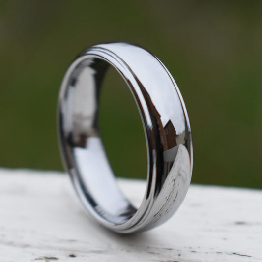 Tungsten 7mm Ring Polished Dome Silver with Beveled Edges - Tungsten Titans