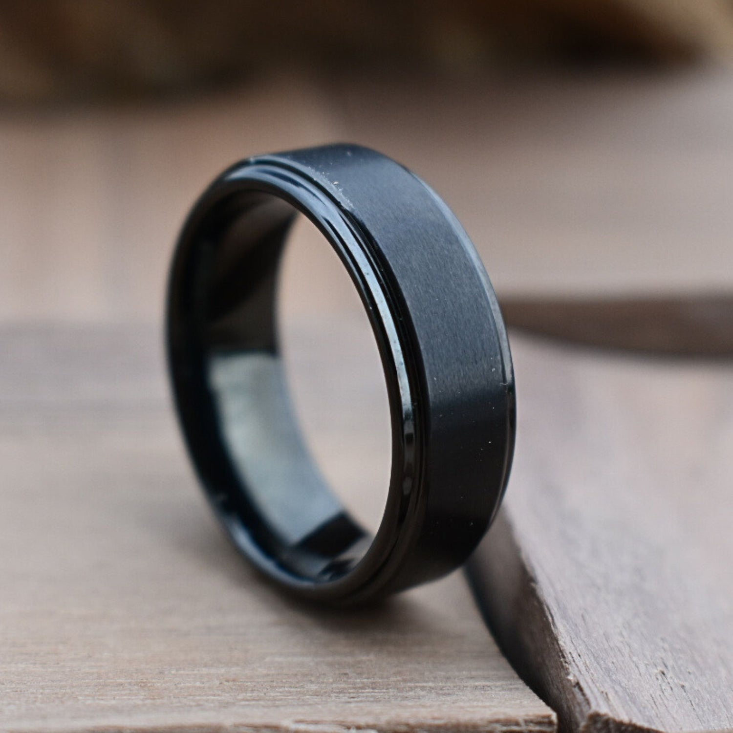 Black Brushed 8mm Tungsten Ring with Beveled Edges - Tungsten Titans