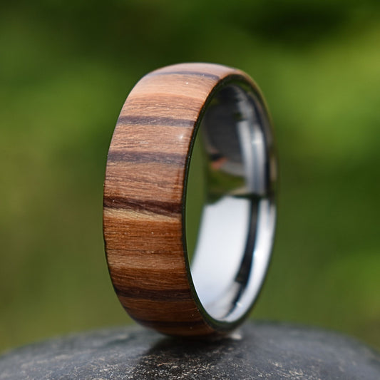 Zebra Wood 8mm Tungsten Ring - Tungsten Titans