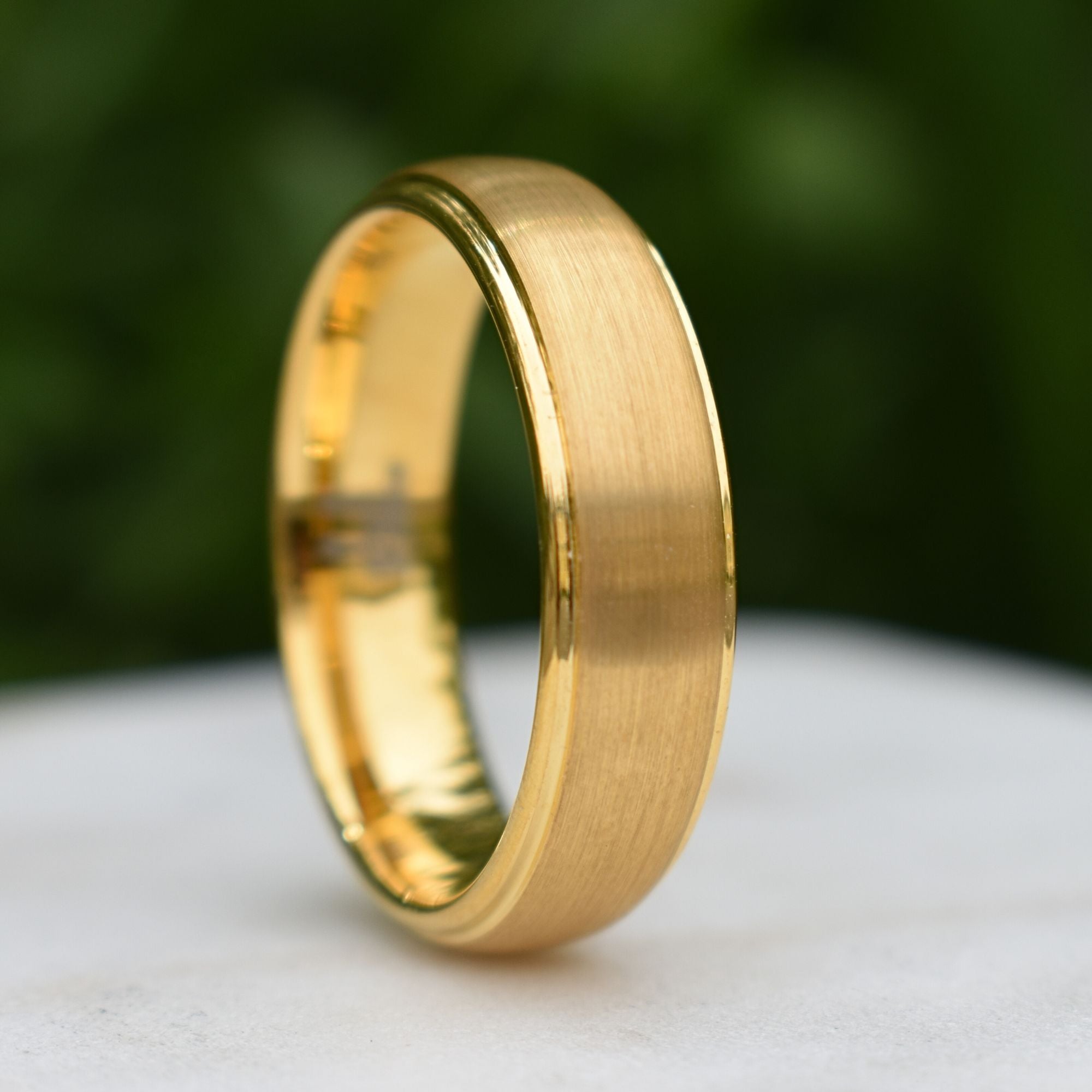 Tungsten 7mm Ring Gold Brushed Centre with a Stepped Edge - Tungsten Titans
