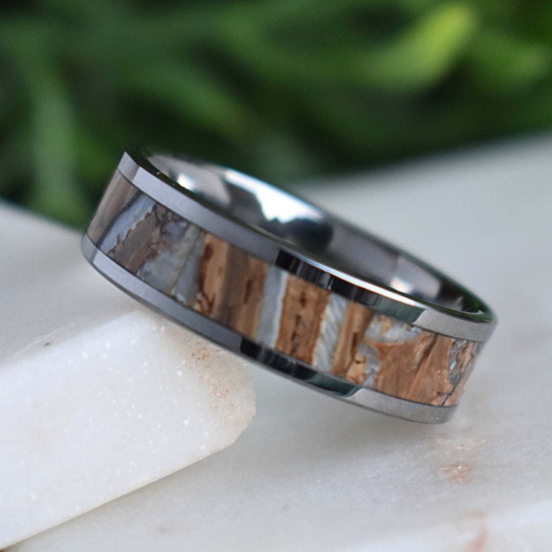 Woolly Mammoth Tusk Inlay Tungsten Ring