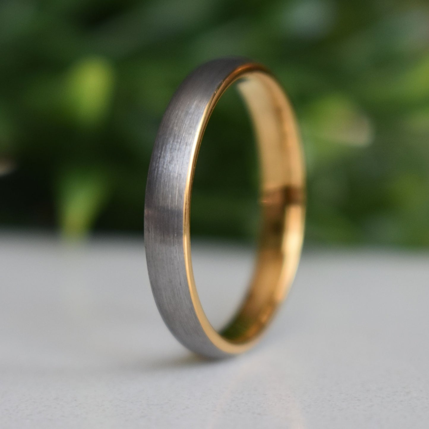 Tungsten Ring 4mm Brushed Silver with Yellow Gold Comfort fit band - Tungsten Titans