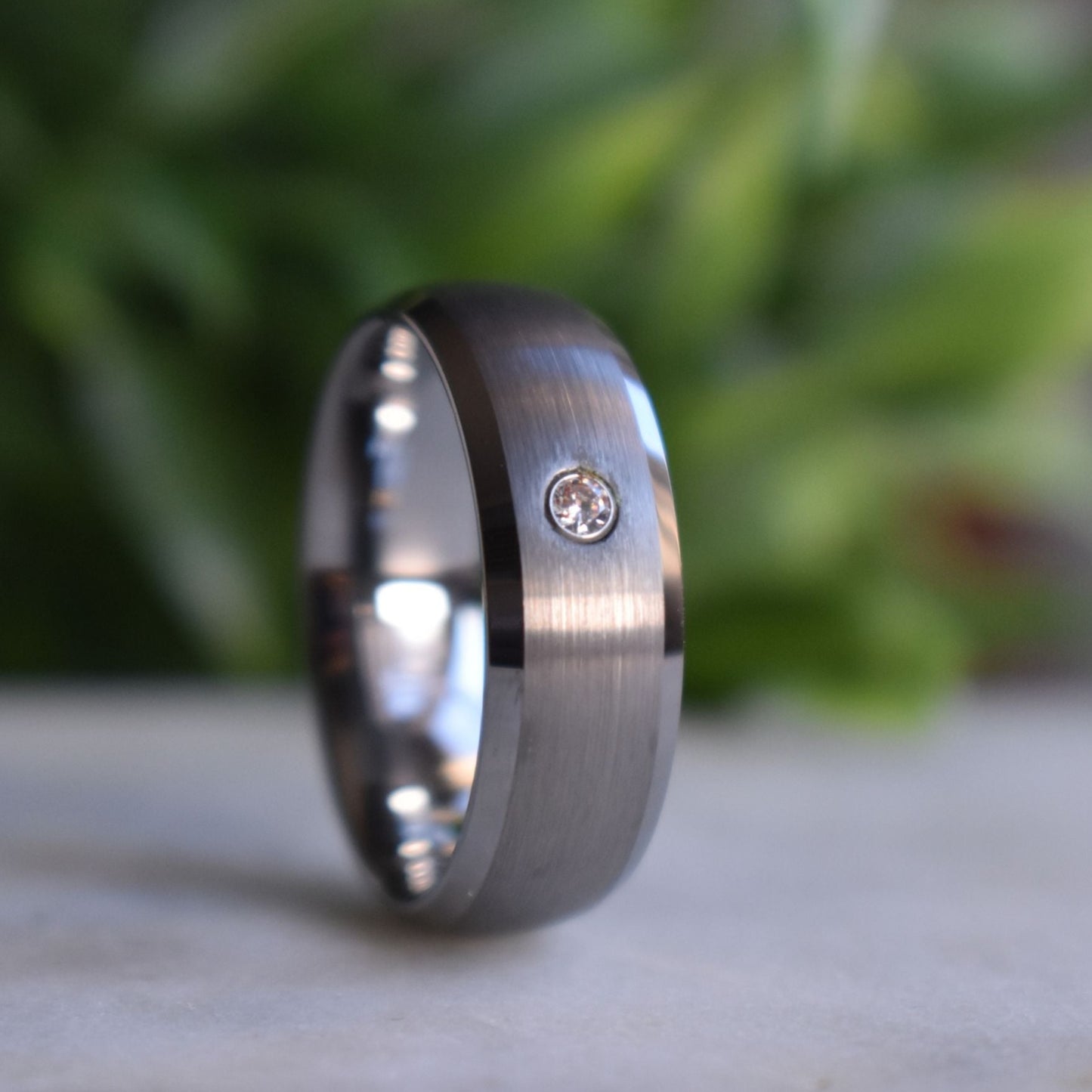 Silver Tungsten Ring with Cubic Zirconia - Tungsten Titans