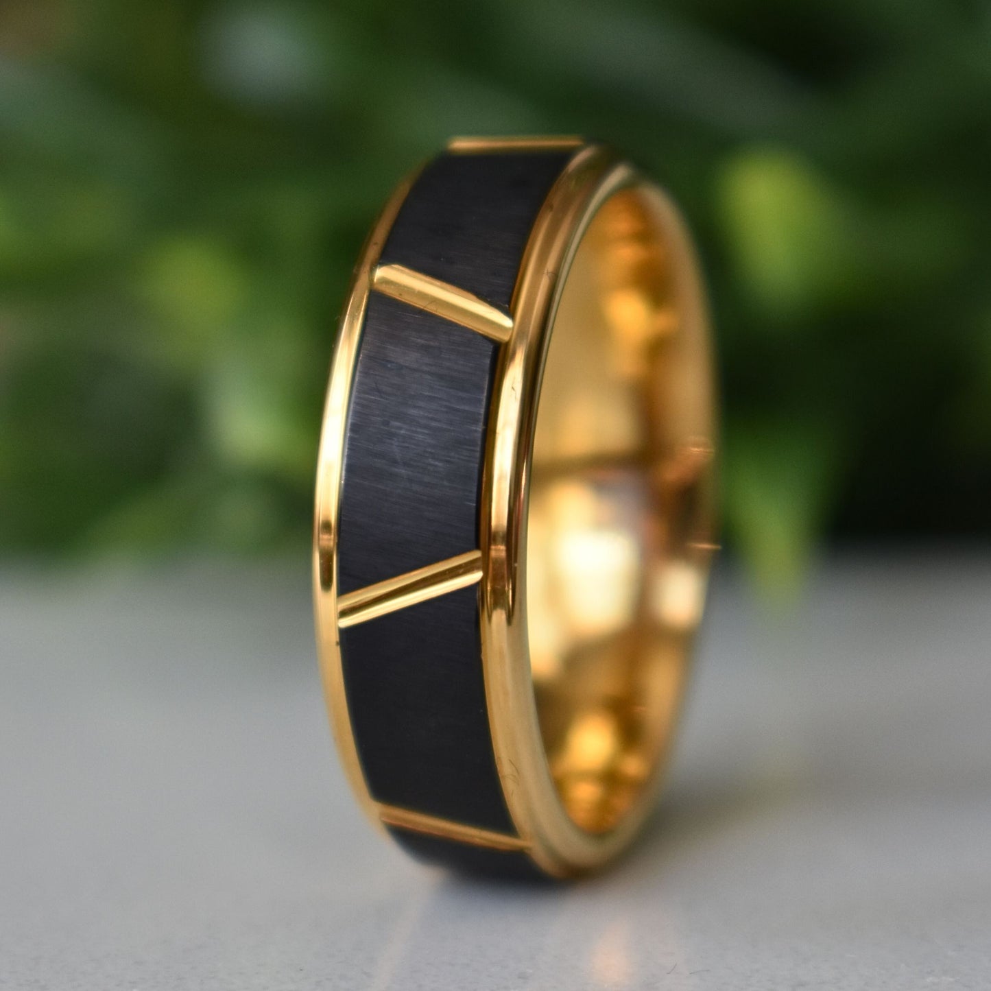 Tungsten 8mm Ring Gold With Raised Black Center Design - Tungsten Titans