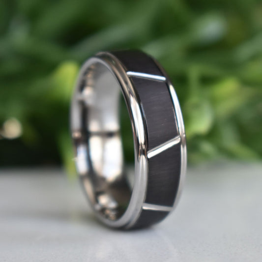 Tungsten 8mm Ring With Raised Black Center Design - Tungsten Titans