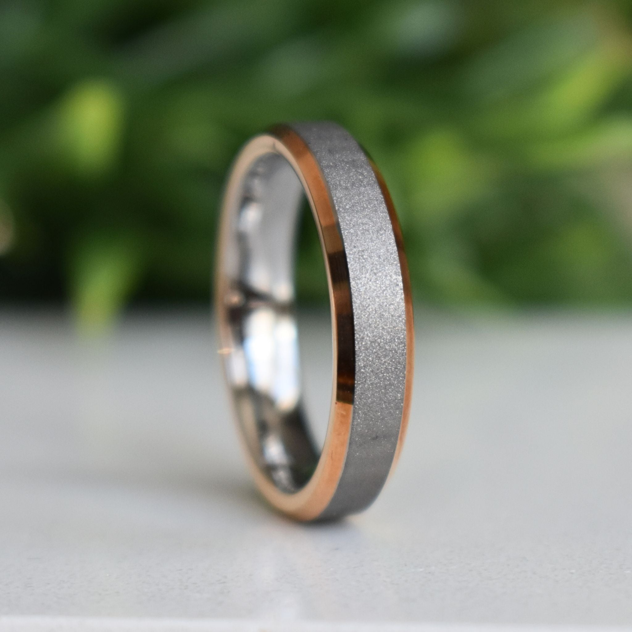 Tungsten 5mm Ring Brushed Silver with High Polished Rose Gold Edges - Tungsten Titans