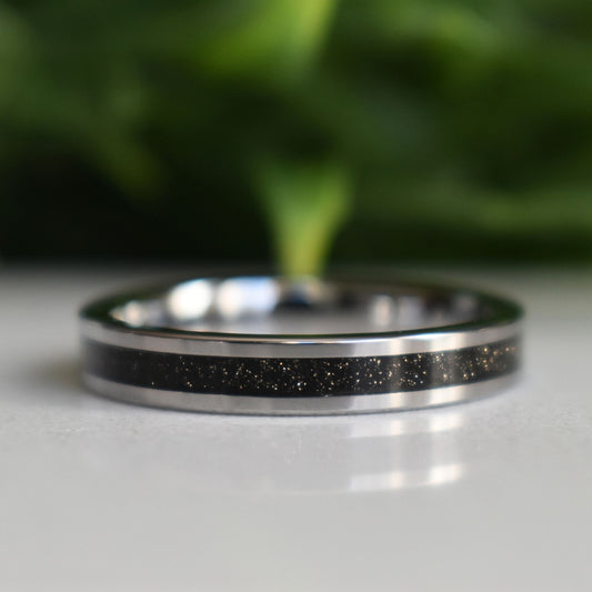 Tungsten Ring Black Druzy Quartz Wedding Band - Tungsten Titans