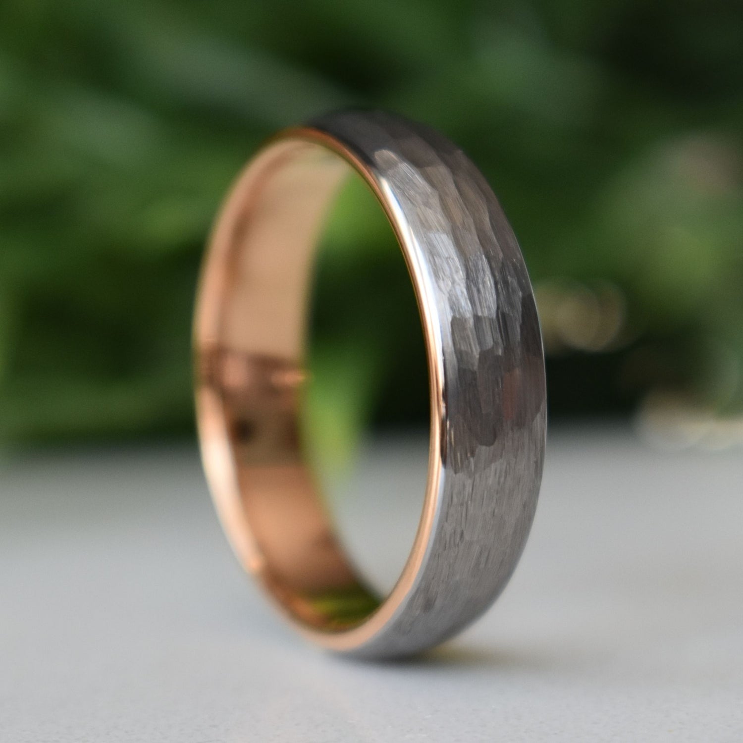 Hammered Tungsten 6mm Ring with Rose Gold Band - Tungsten Titans