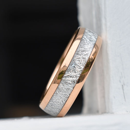 Tungsten 8mm Ring Rose Gold with Meteorite - Tungsten Titans