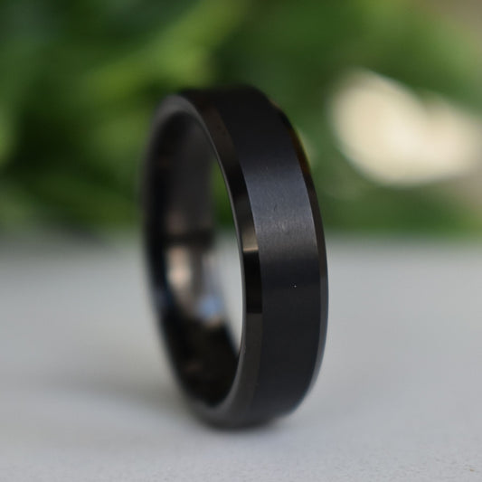 Tungsten Ring 6mm Brushed Black with Beveled Edge - Tungsten Titans