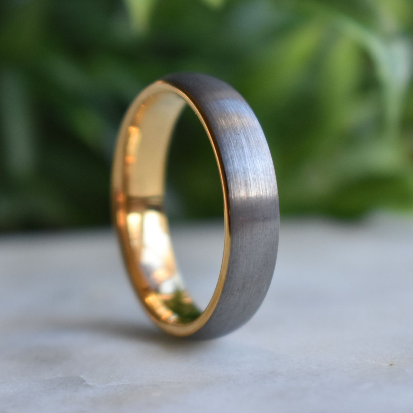 Tungsten Ring 6mm Brushed Silver with Yellow Gold Comfort fit band - Tungsten Titans