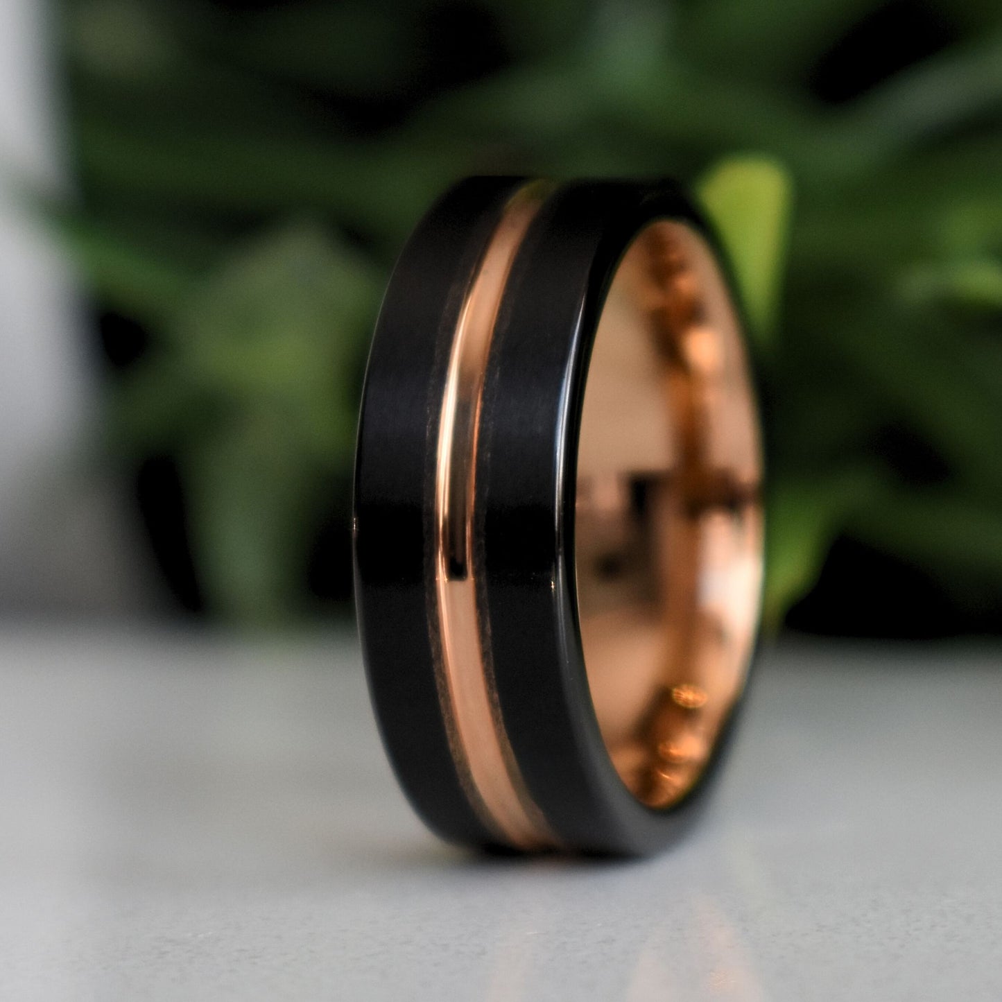 Black 8mm Tungsten Ring with Rose Gold Center - Tungsten Titans