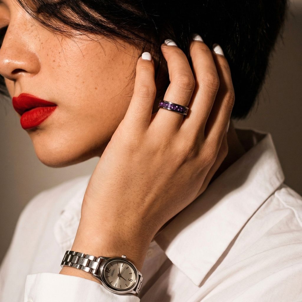 Tungsten 4mm Ring with Amethyst Inlay - Tungsten Titans