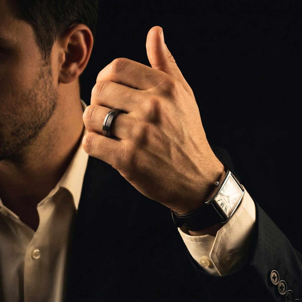 Tungsten Ring 6mm Black and Silver Brushed with Polished Silver Accent - Tungsten Titans