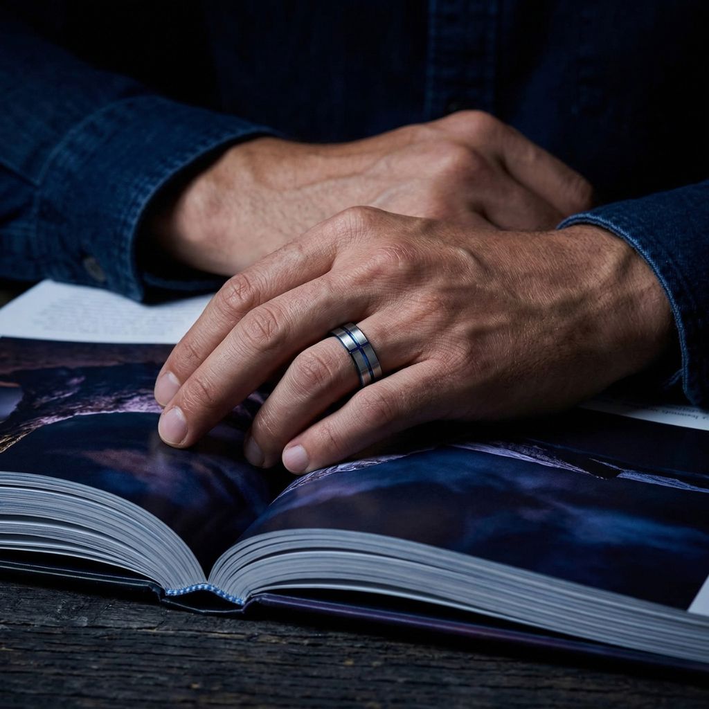 Tungsten 6mm Silver Ring with a Blue Cross and Comfort fit band - Tungsten Titans