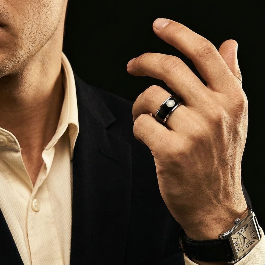 Tungsten 8mm Ring Black Domed with Silver Edges - Tungsten Titans