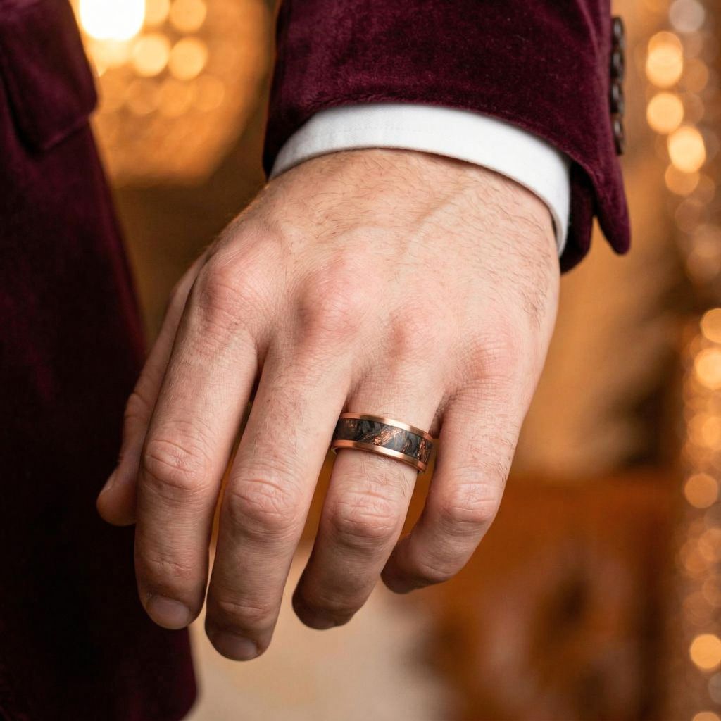 Forged Carbon Fiber & Rose Gold 8mm Tungsten Ring - Tungsten Titans