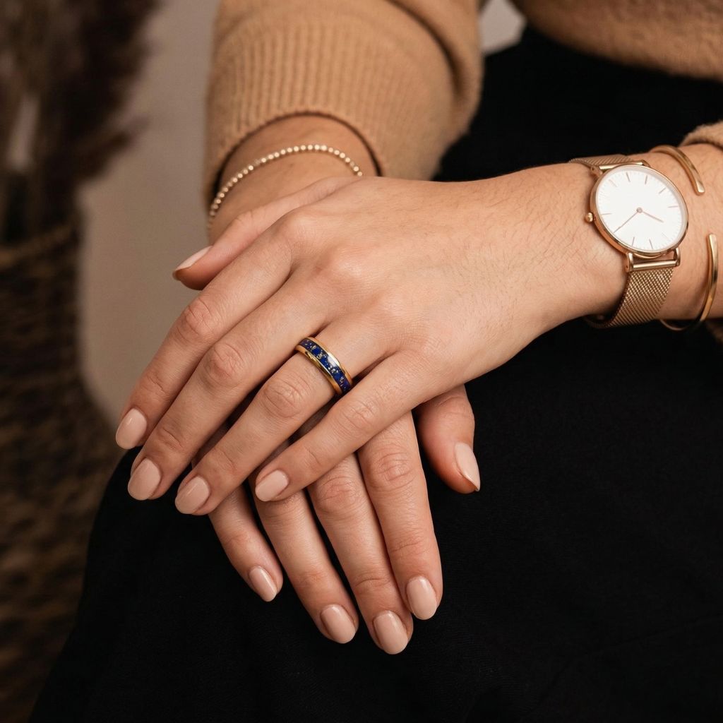 Tungsten 4mm Gold Ring with Lapis Lazuli & Gold Leaf Inlay - Tungsten Titans