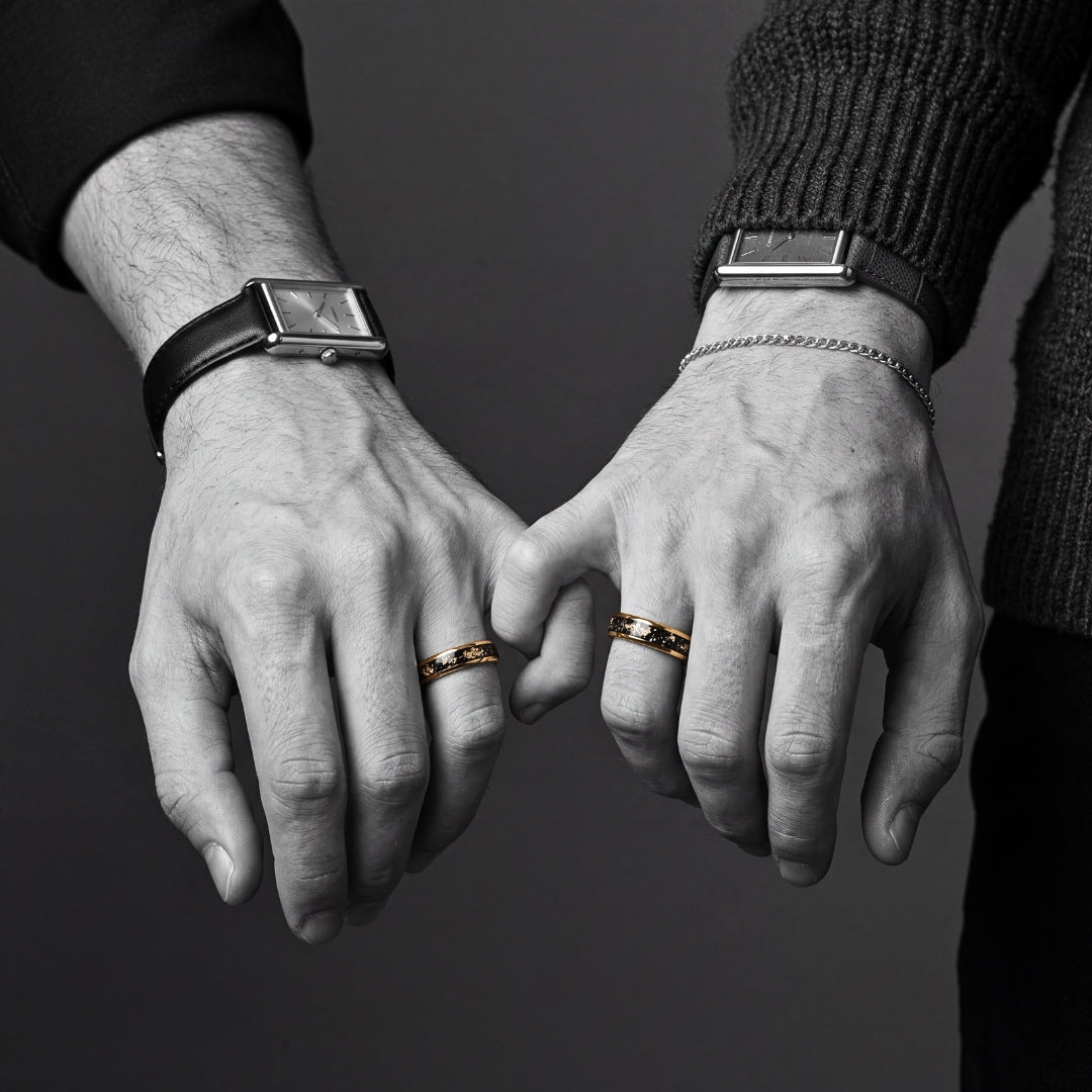 Tungsten 6mm Gold Ring with Meteorite & Gold Leaf Inlay