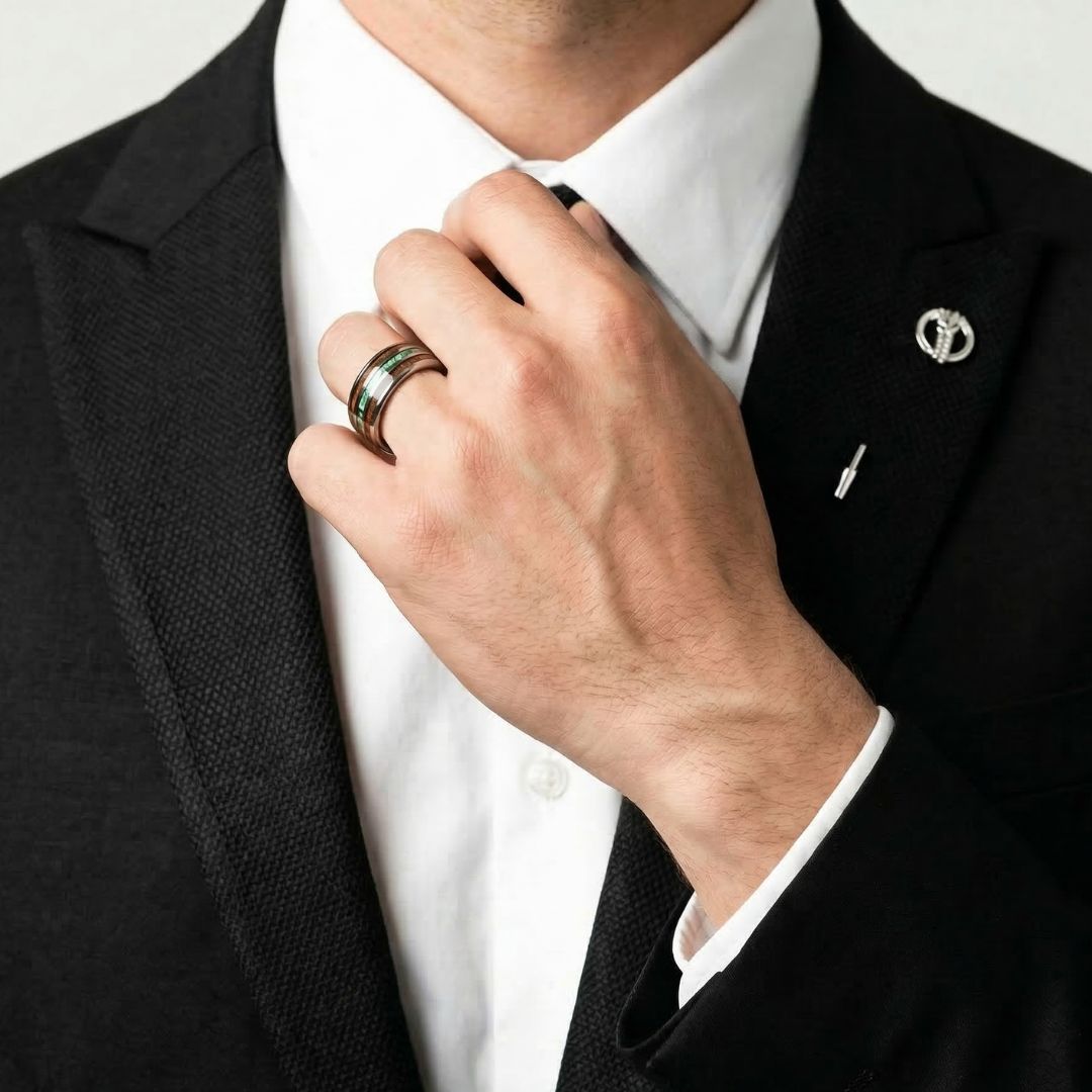 Tungsten 8mm Ring with Koa Wood and Shell Inlay - Tungsten Titans