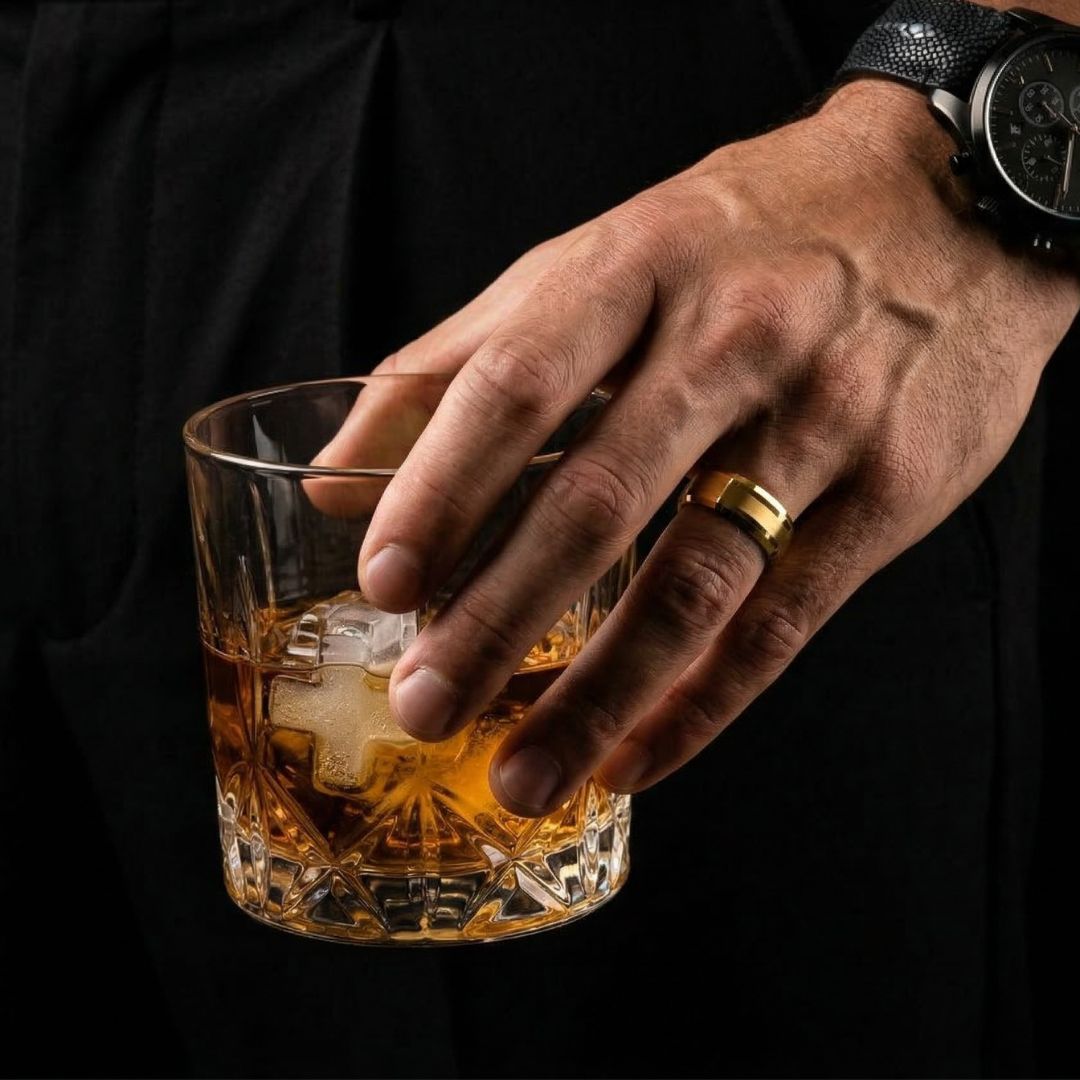 Tungsten 8mm Brushed Gold Ring with High Polished Edges - Tungsten Titans