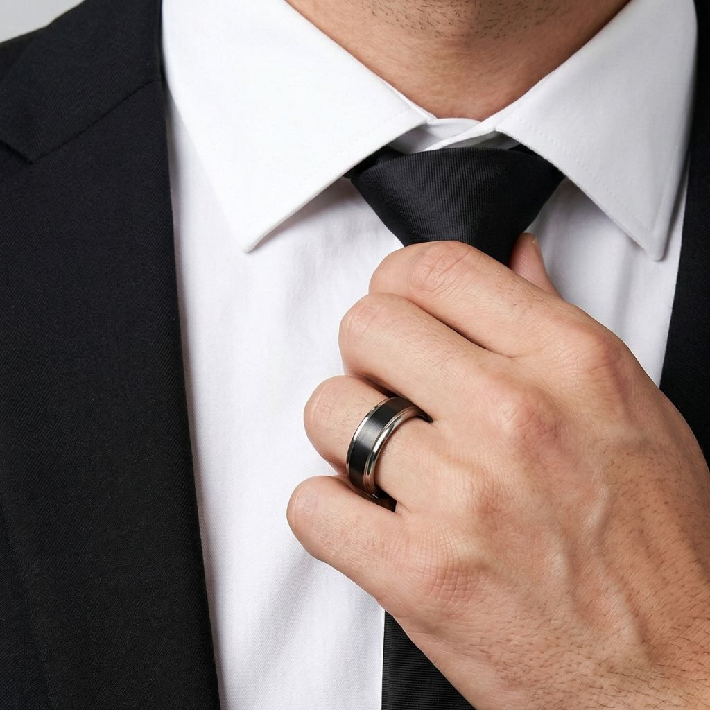 Tungsten 6mm Black Ring with Silver Edges - Tungsten Titans