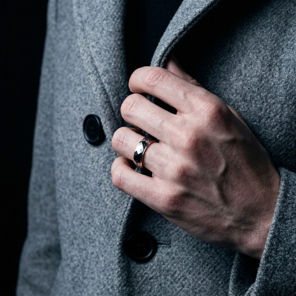 Tungsten 6mm Diamond Facet Silver Ring with Rose Gold Edges - Tungsten Titans