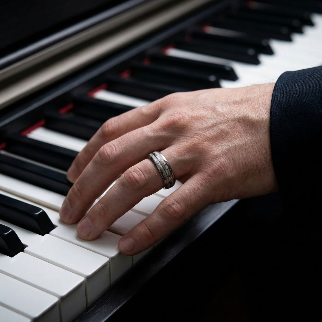 Silver Tungsten 6mm Ring with Deer Antler and Meteorite - Tungsten Titans