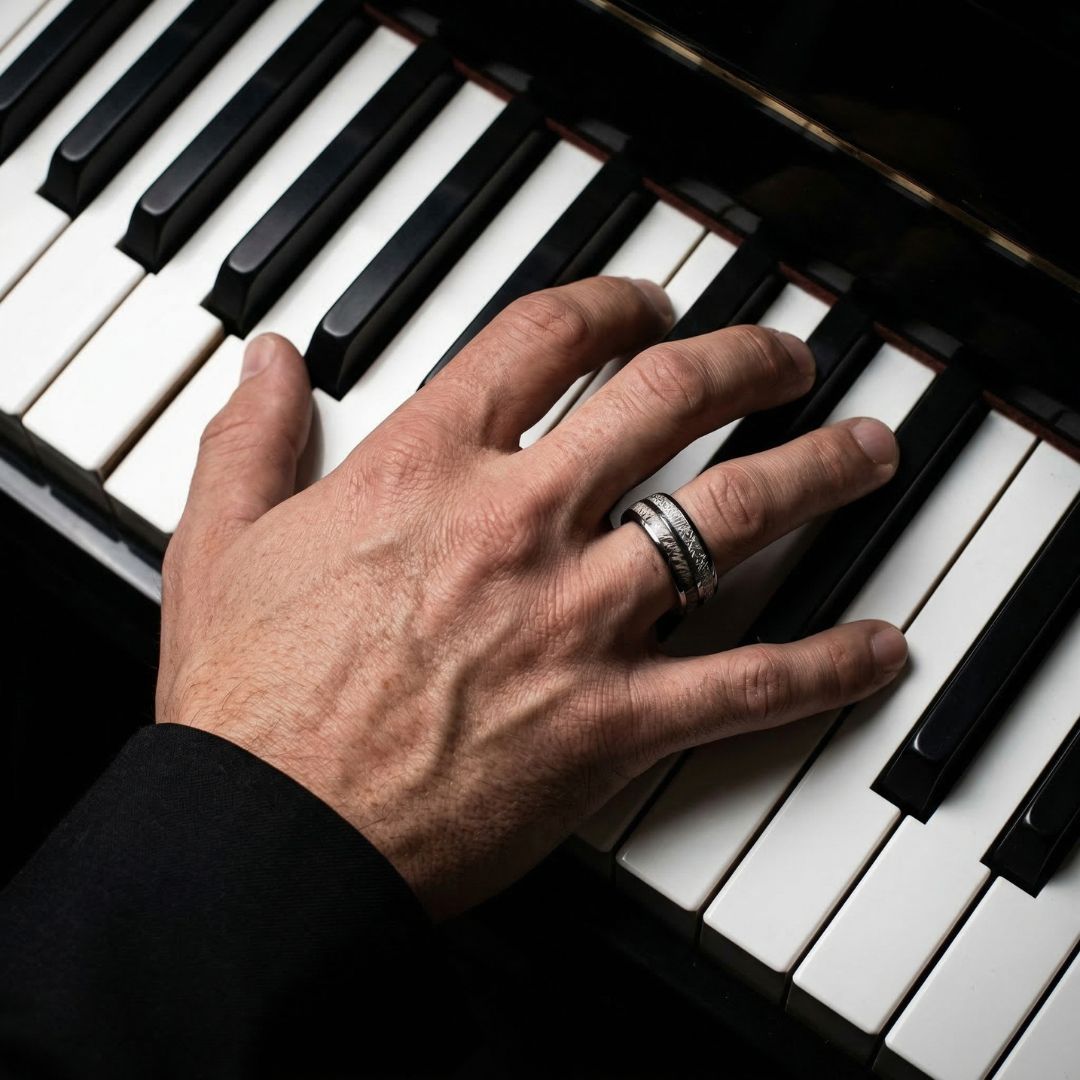 Silver Tungsten 8mm Ring with Deer Antler and Meteorite - Tungsten Titans