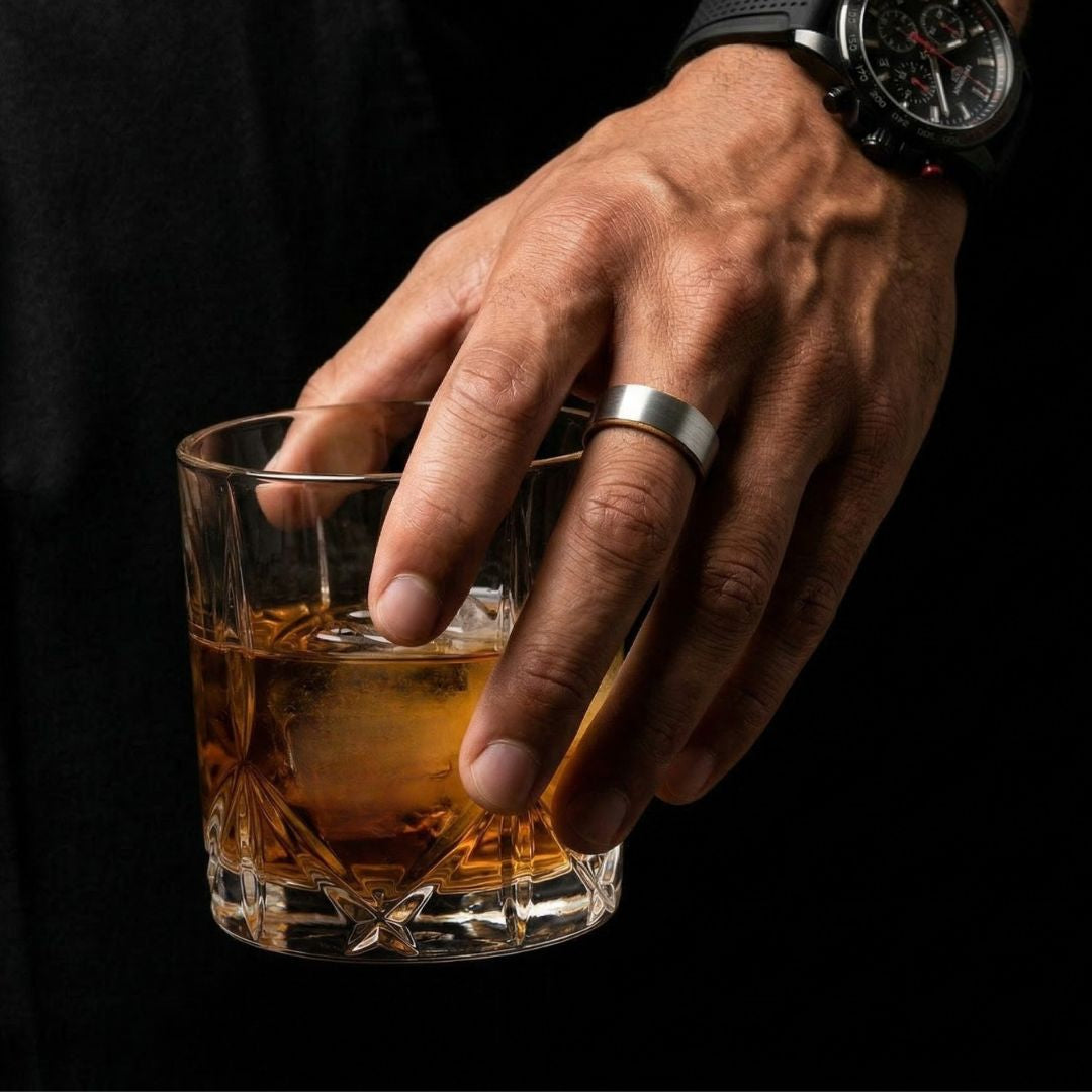 Silver Tungsten 8mm Ring with Whiskey Barrel Inner Band - Tungsten Titans