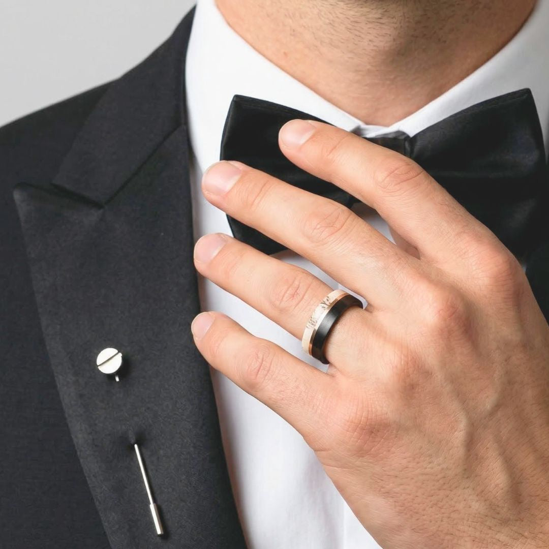 Deer Antler and Brushed Black 8mm Tungsten Ring with Rose Gold Center - Tungsten Titans