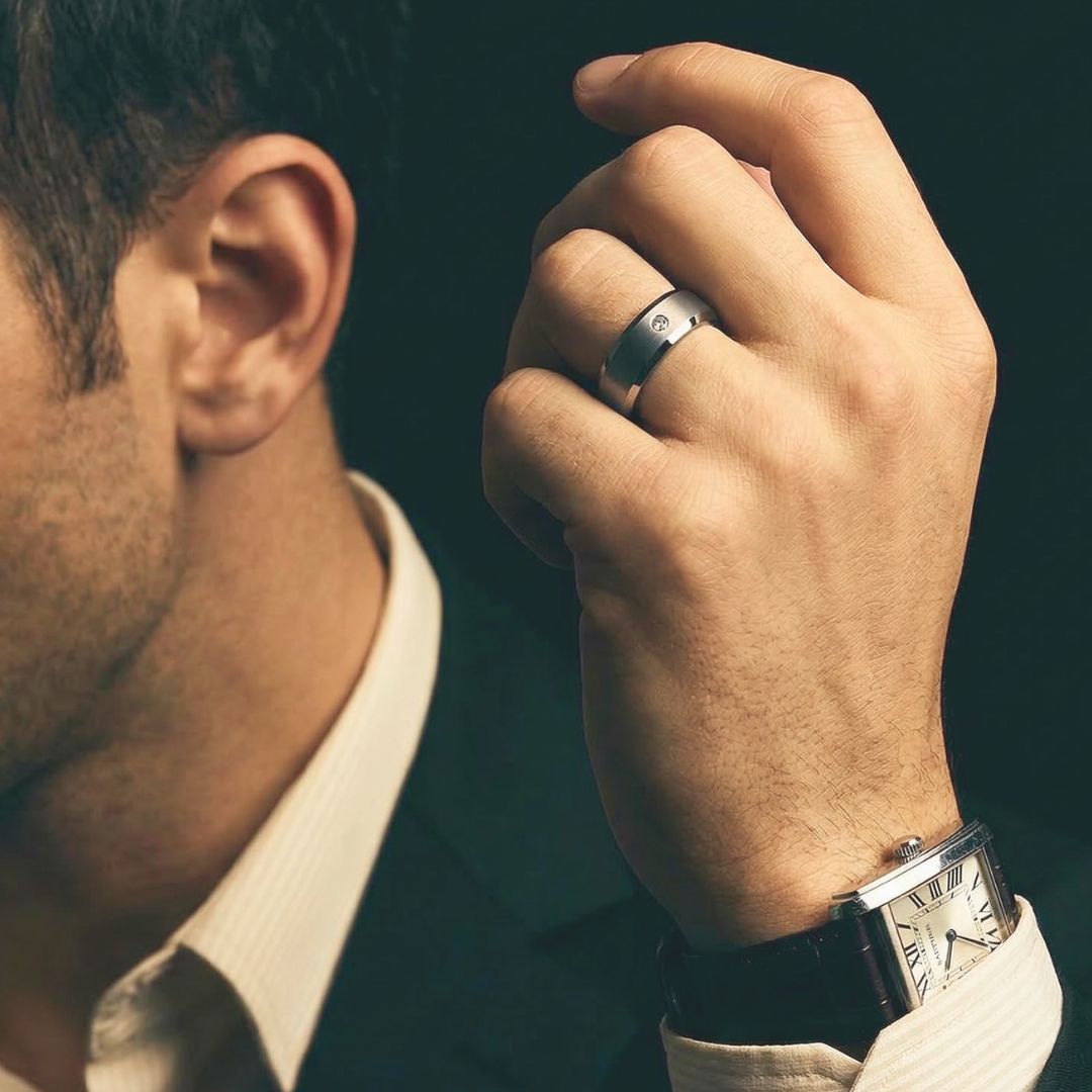 Silver Tungsten Ring with Simulated Diamond - Tungsten Titans