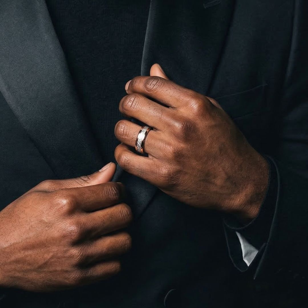 Tungsten 6mm Ring Rose Gold with Meteorite - Tungsten Titans