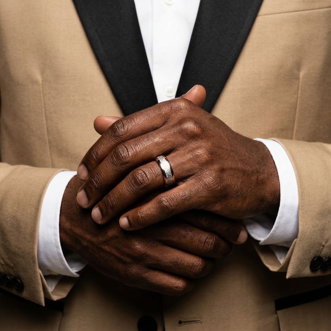 Tungsten 8mm Ring Rose Gold with Meteorite - Tungsten Titans